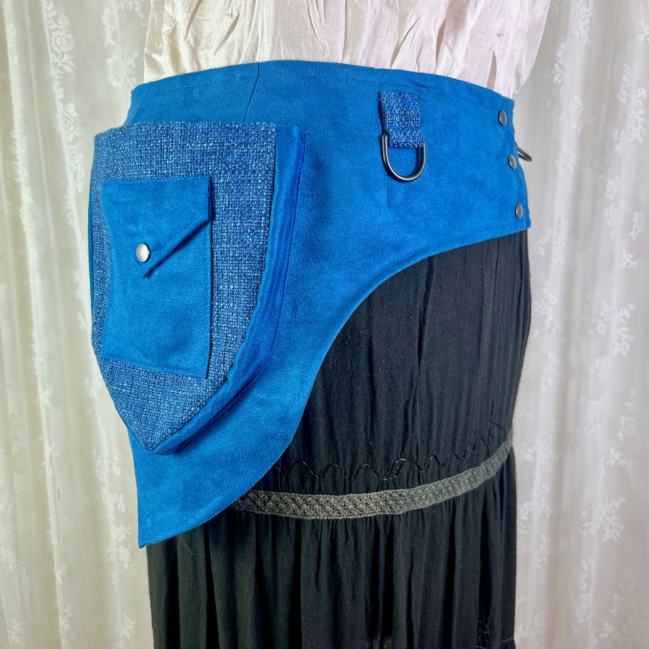 XXL Prussian blue ultrasuede pocket belt w chain - plus size festival belt  - XXL